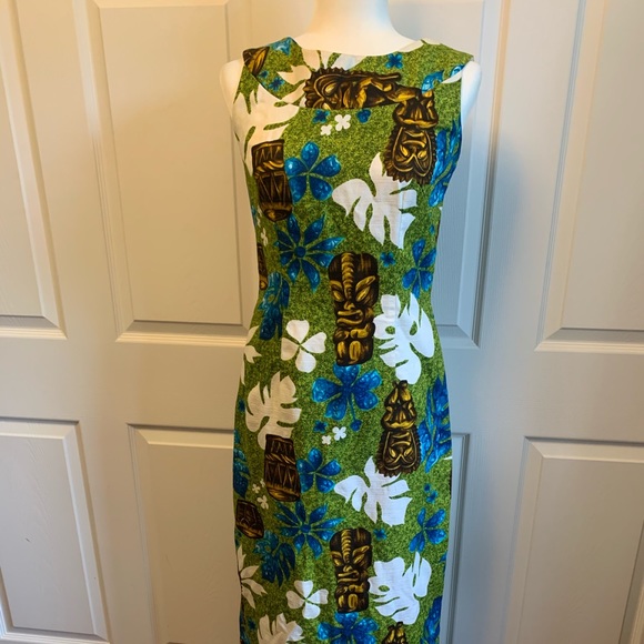 Vintage Barkcloth Tiki Dress with Back Drape - Picture 1 of 7
